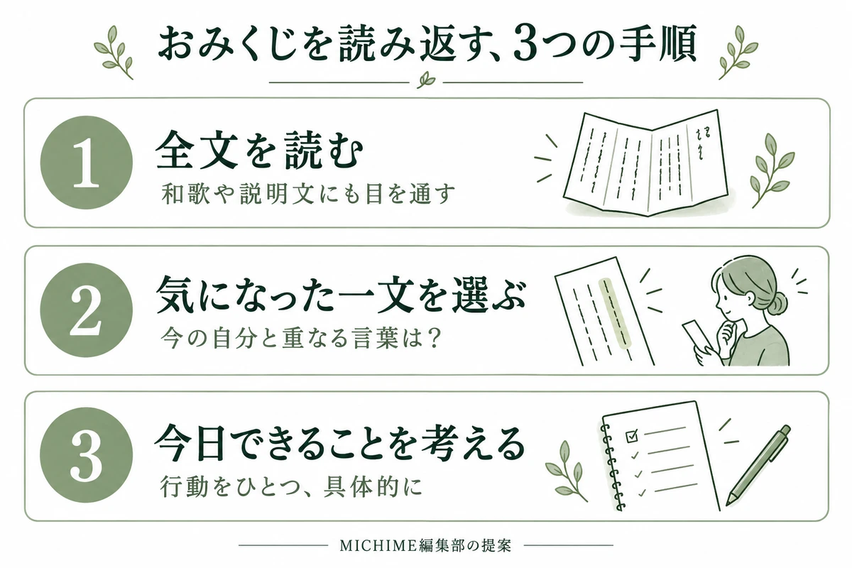 全文を読む、気になった一文を選ぶ、今日できることを考えるという3つの手順